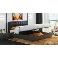 Двуспальная подъемная кровать с мягкой спинкой «Токио» СМ-131.12.002 Венге Цаво, Темная кожа